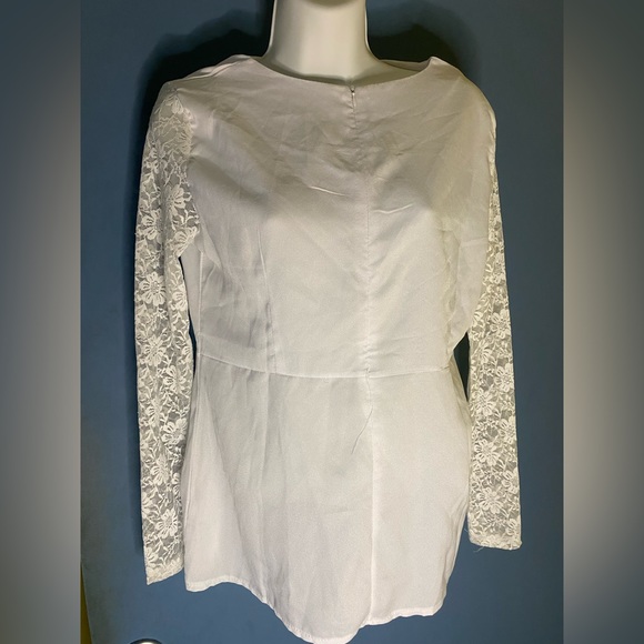 White Button Up w/ Lace Sleeves - Picture 1 of 3